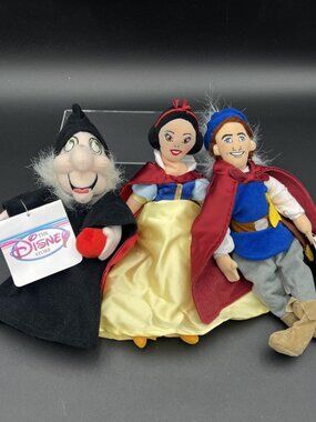 Disney Store 8" Snow White Bean Bag Plush Set of 3 Prince Witch Dolls with tags